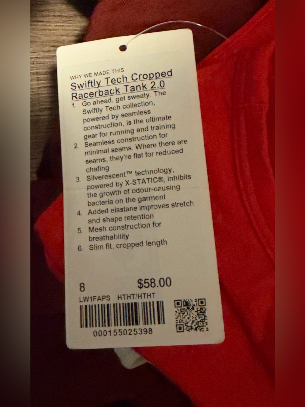 Lululemon Swiftly Tech Cropped Racerback Tank 2.0 - Hot Heat - Picture 3 of 3